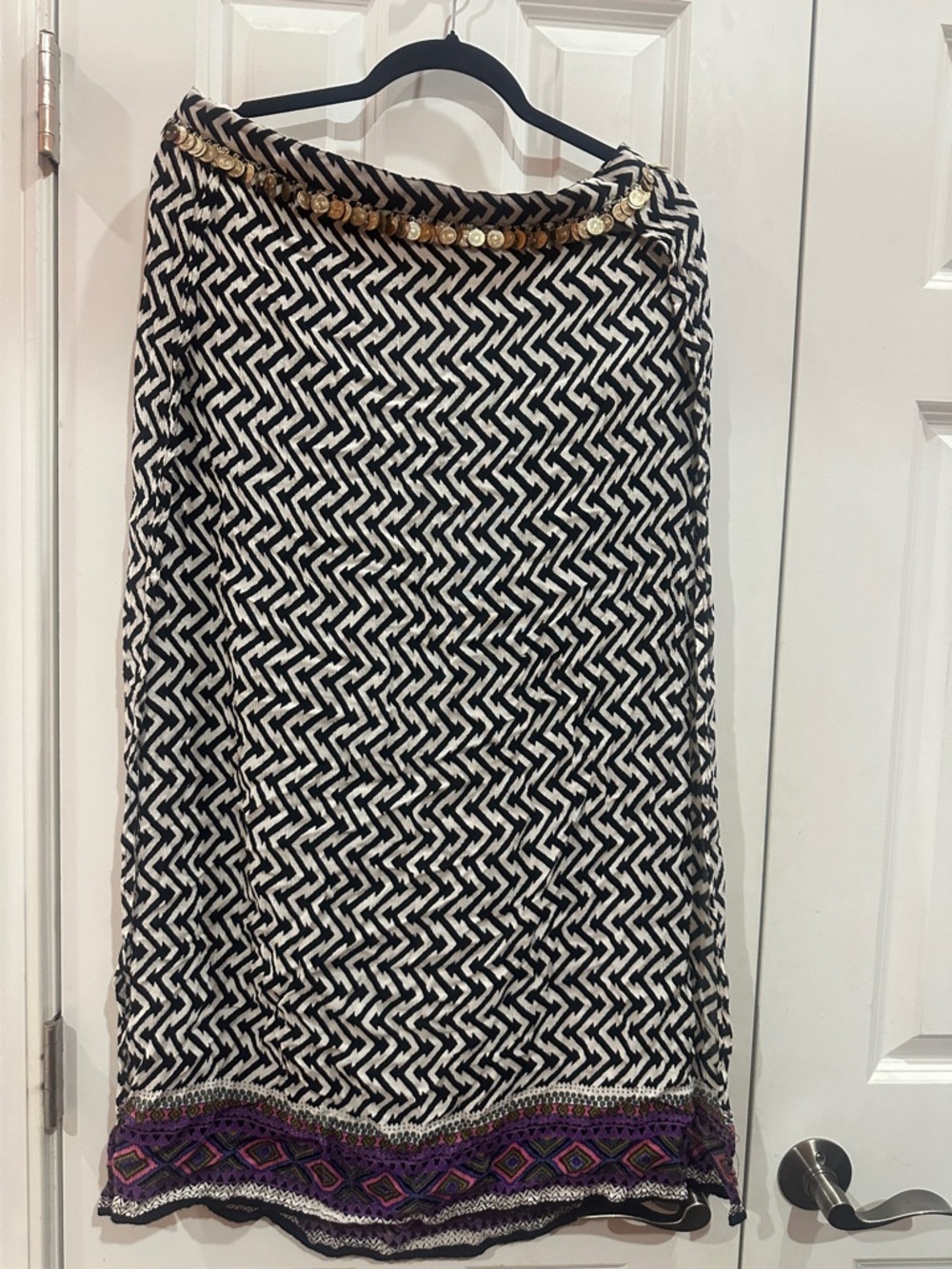 Black & White Chevron Maxi Skirt with Purple Accent size XL